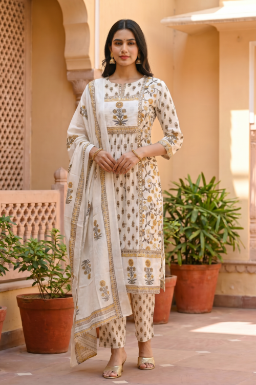 Manahil block print cotton suit set